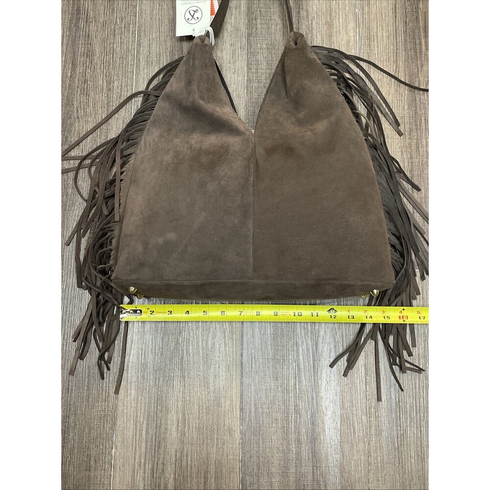 Divina Firenze Leather Fringe Hobo Bag Made in‎ Italy Chocolate Suede - Picture 9 of 11